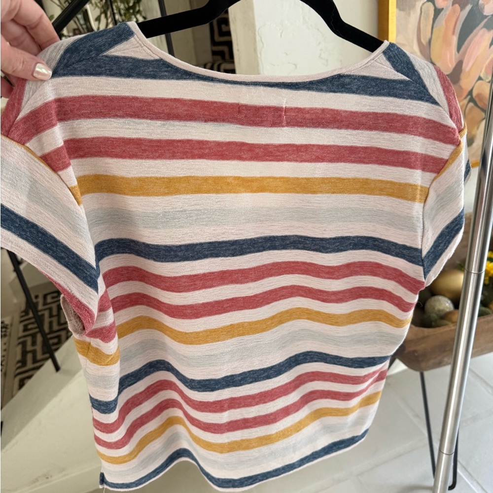 Madewell Striped V Neck Tee Size S Rainbow Stripe Casual Summer Top - Picture 9 of 9